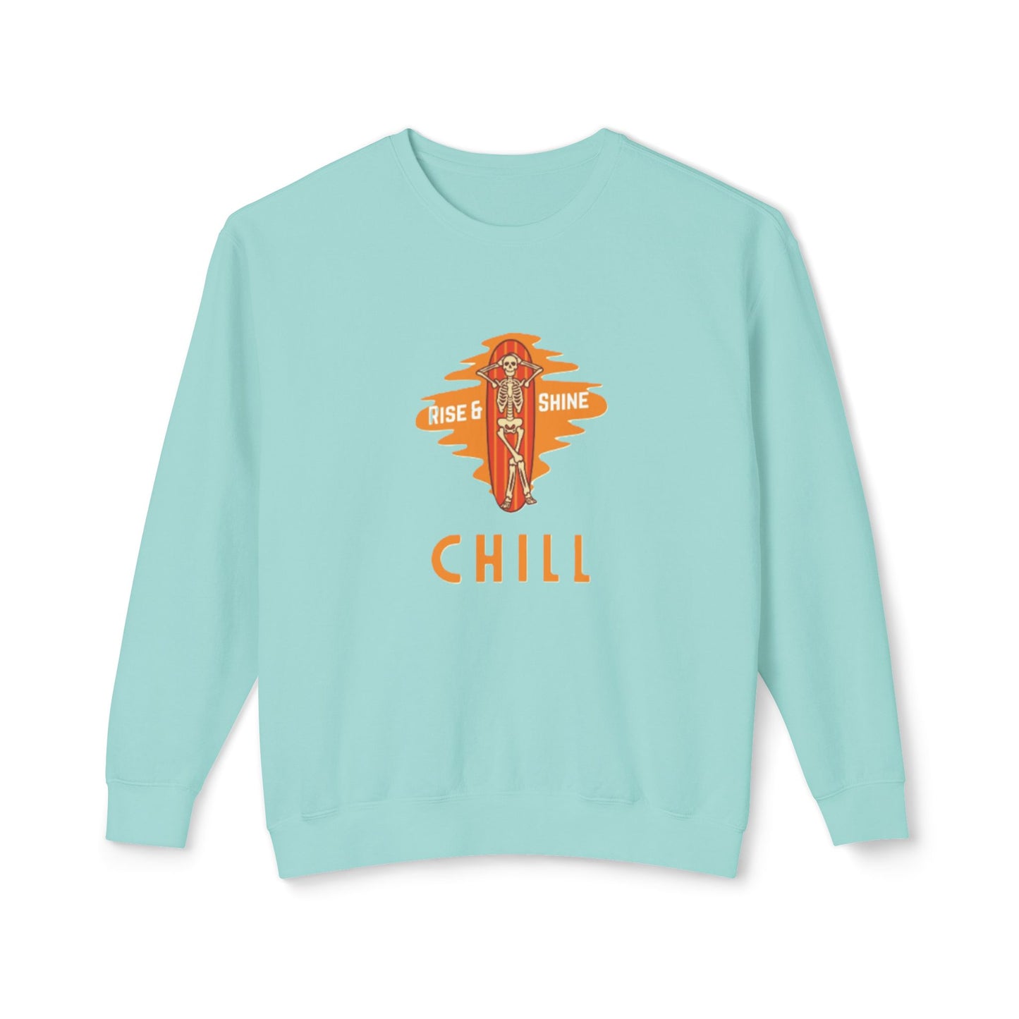 Chill Lightweight Crewneck Sweatshirt, Rise & Shine Graphic, Cozy Lounge Wear, Perfect Gift for Any Occasion, Trendy Fall Fashion