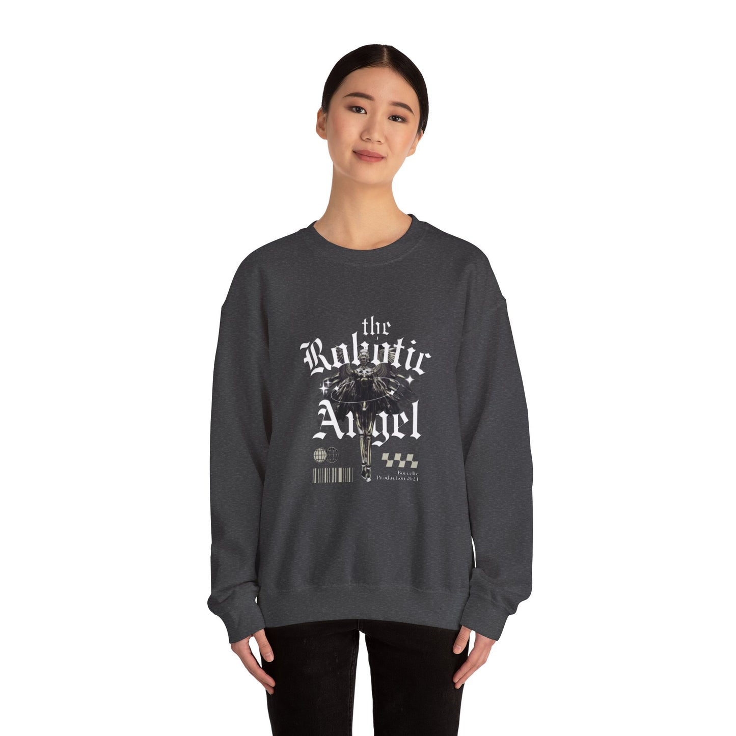 Robotic Angel Sweatshirt, Cozy Crewneck, Unique Graphic Sweatshirt, Perfect Gift, Trendy Streetwear, Perfect for Every Season
