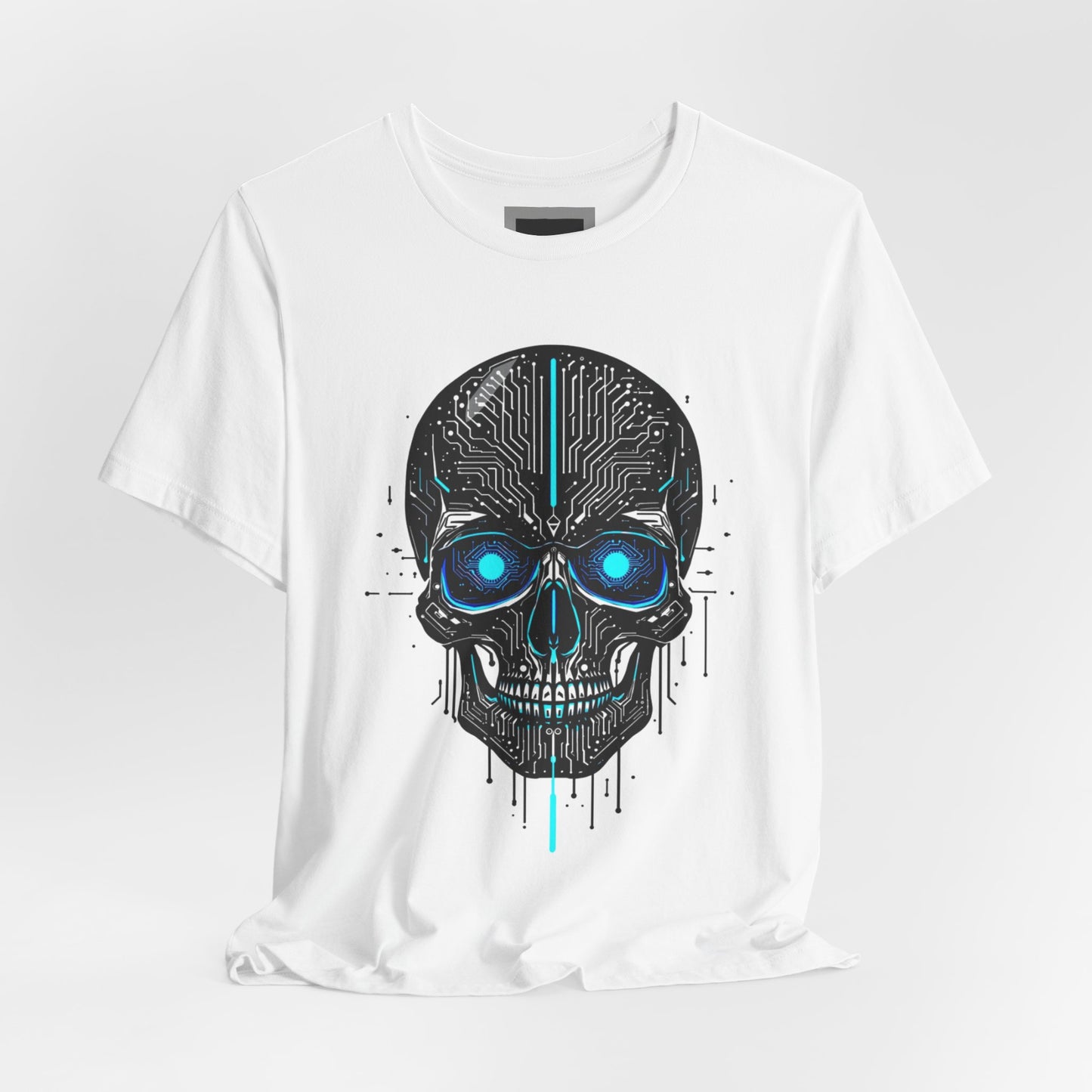 Futuristic Skull Graphic Tee, Cyberpunk Apparel, T-Shirt for Tech Lovers, Unique Gift for Halloween, Edgy Streetwear