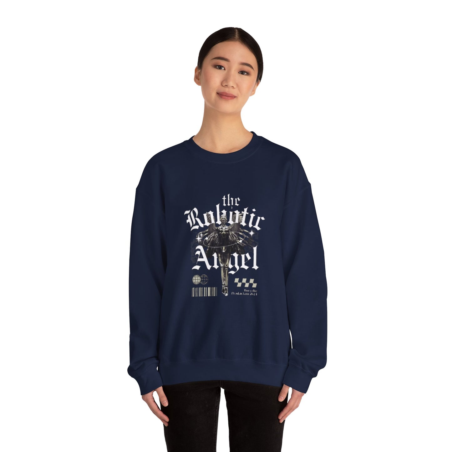Robotic Angel Sweatshirt, Cozy Crewneck, Unique Graphic Sweatshirt, Perfect Gift, Trendy Streetwear, Perfect for Every Season