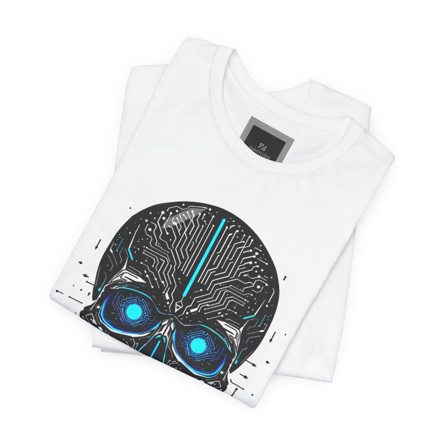 Futuristic Skull Graphic Tee, Cyberpunk Apparel, T-Shirt for Tech Lovers, Unique Gift for Halloween, Edgy Streetwear