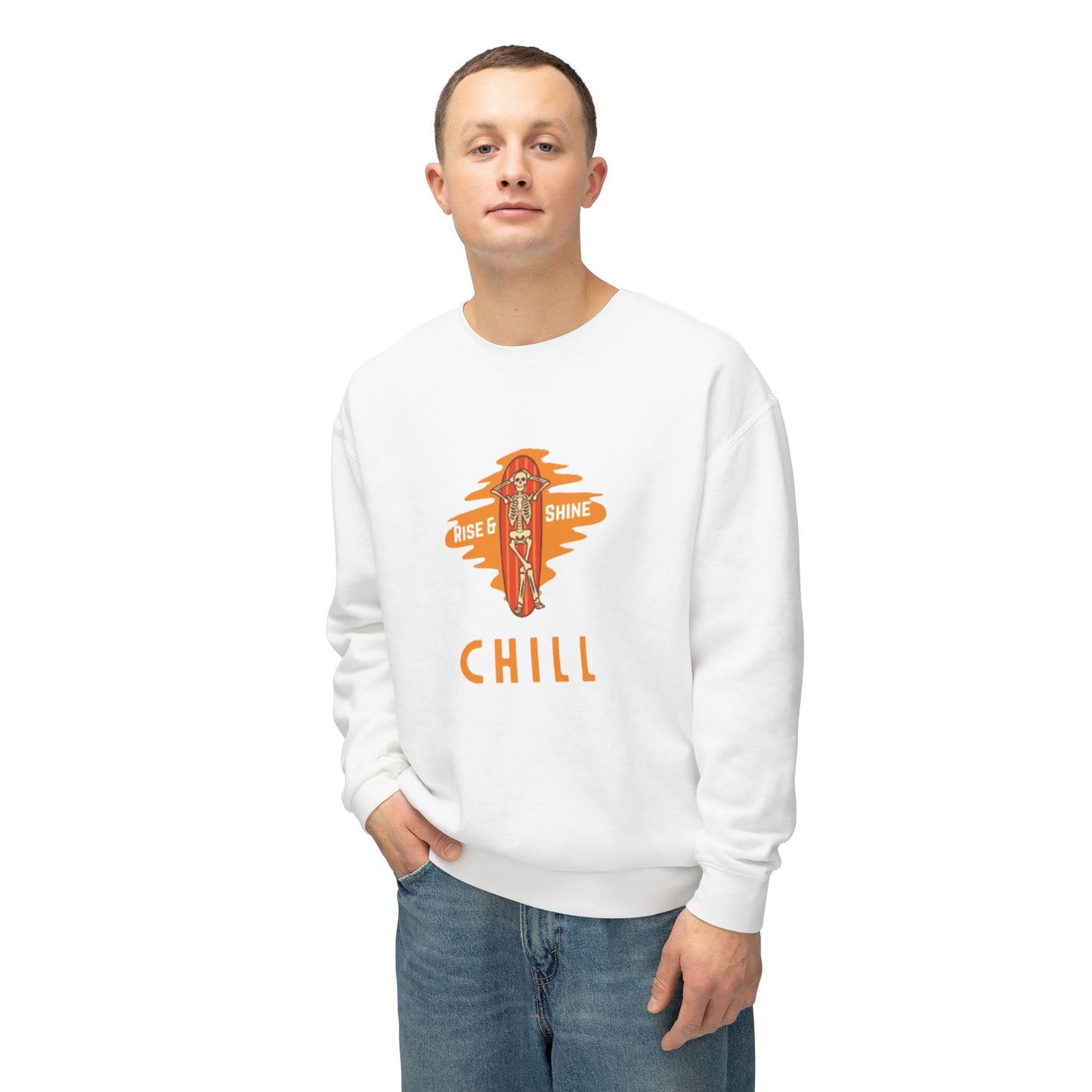 Chill Lightweight Crewneck Sweatshirt, Rise & Shine Graphic, Cozy Lounge Wear, Perfect Gift for Any Occasion, Trendy Fall Fashion