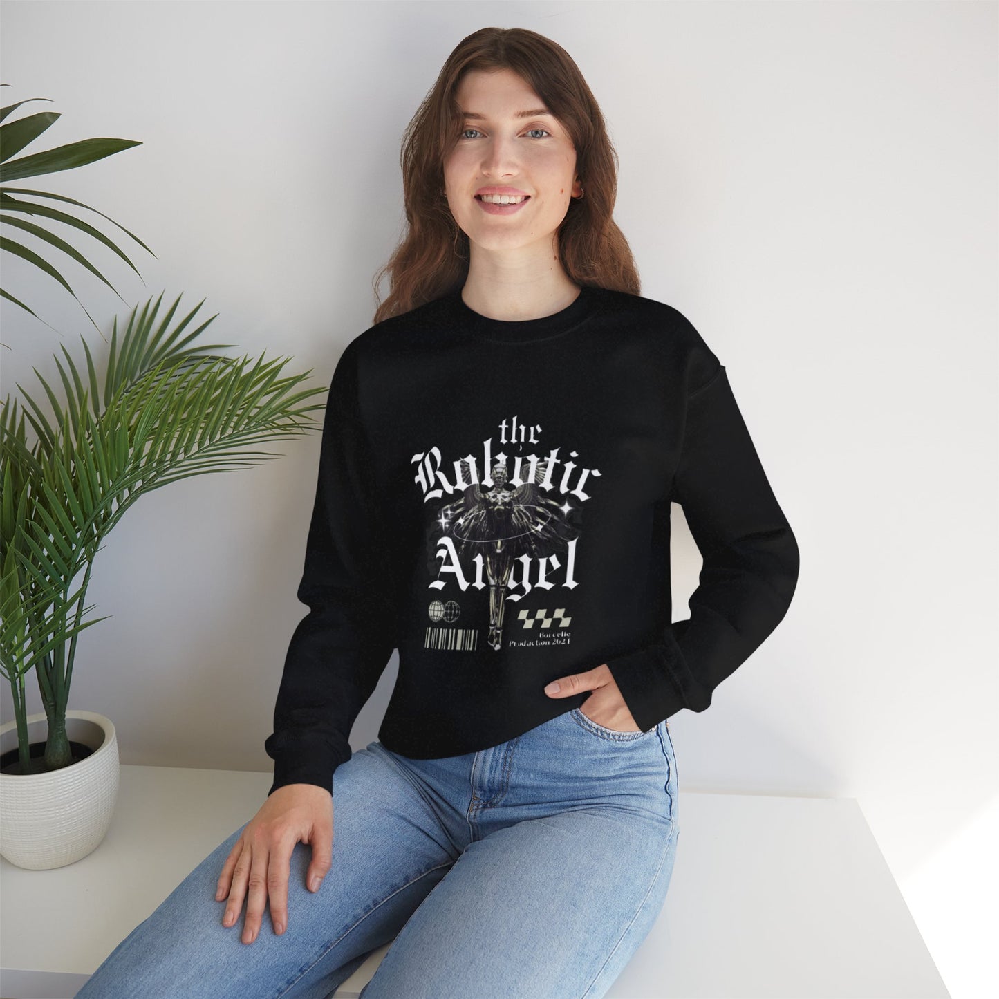 Robotic Angel Sweatshirt, Cozy Crewneck, Unique Graphic Sweatshirt, Perfect Gift, Trendy Streetwear, Perfect for Every Season