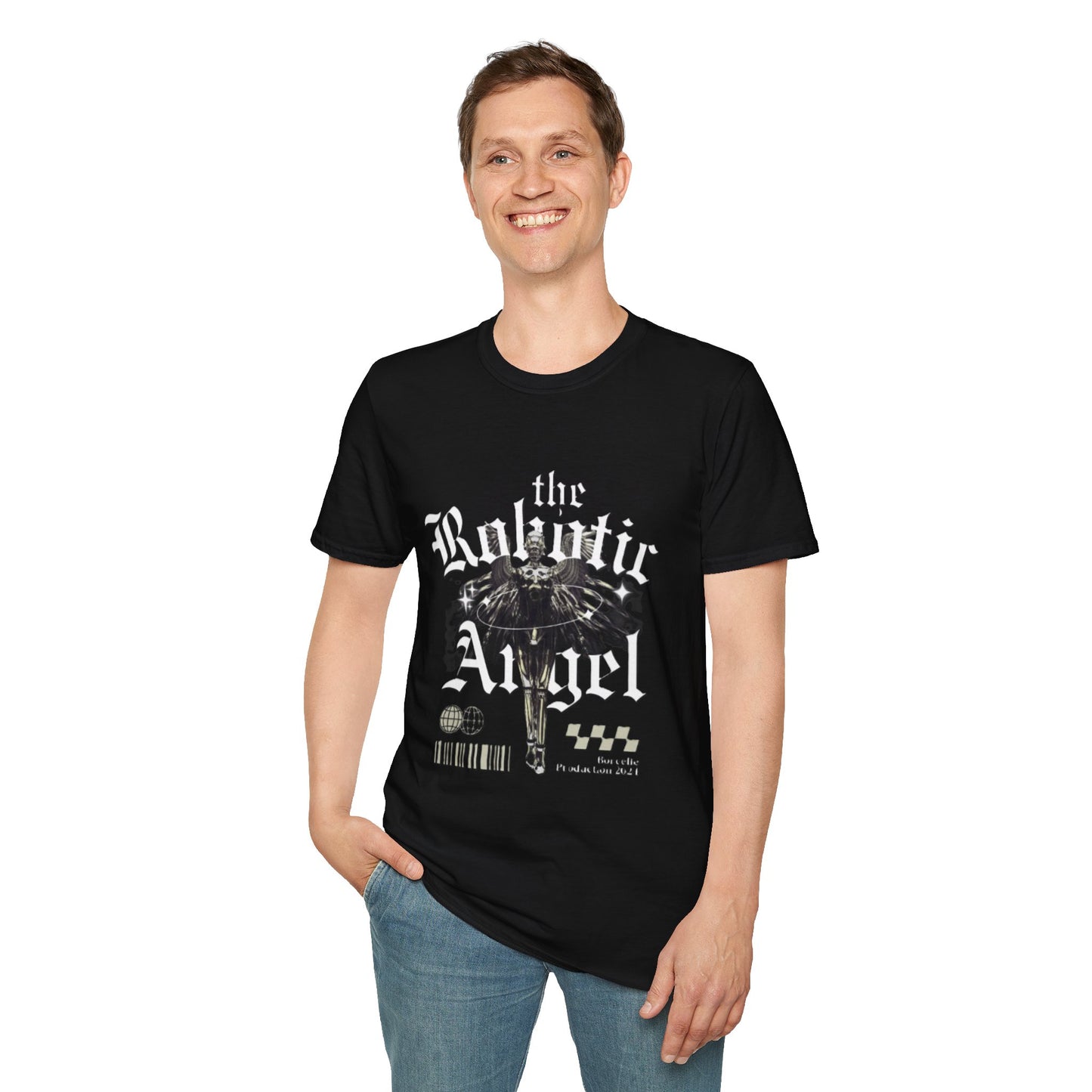 Gothic Graphic Tee | The Robotic Angel | Softstyle T-Shirt | Vintage Streetwear | Art Lover Gift | Casual Outfit Essential