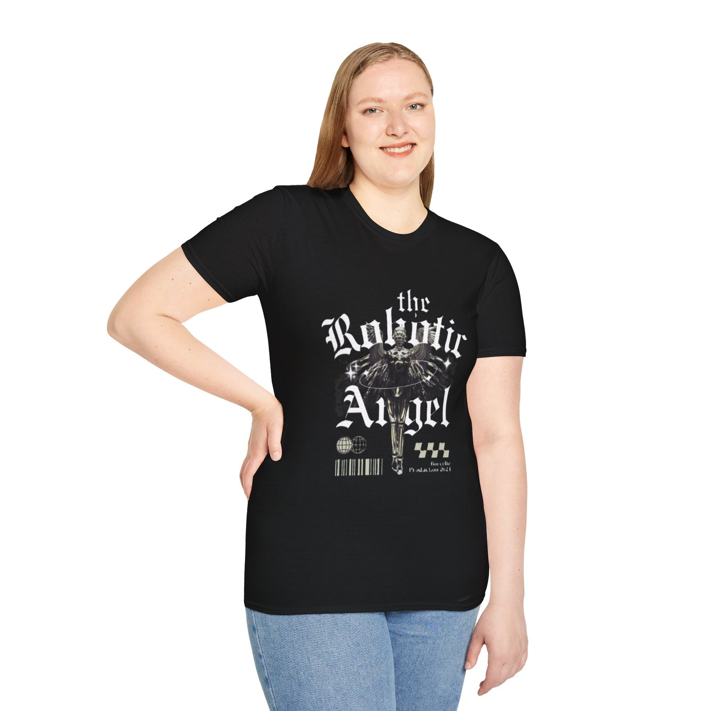 Gothic Graphic Tee | The Robotic Angel | Softstyle T-Shirt | Vintage Streetwear | Art Lover Gift | Casual Outfit Essential