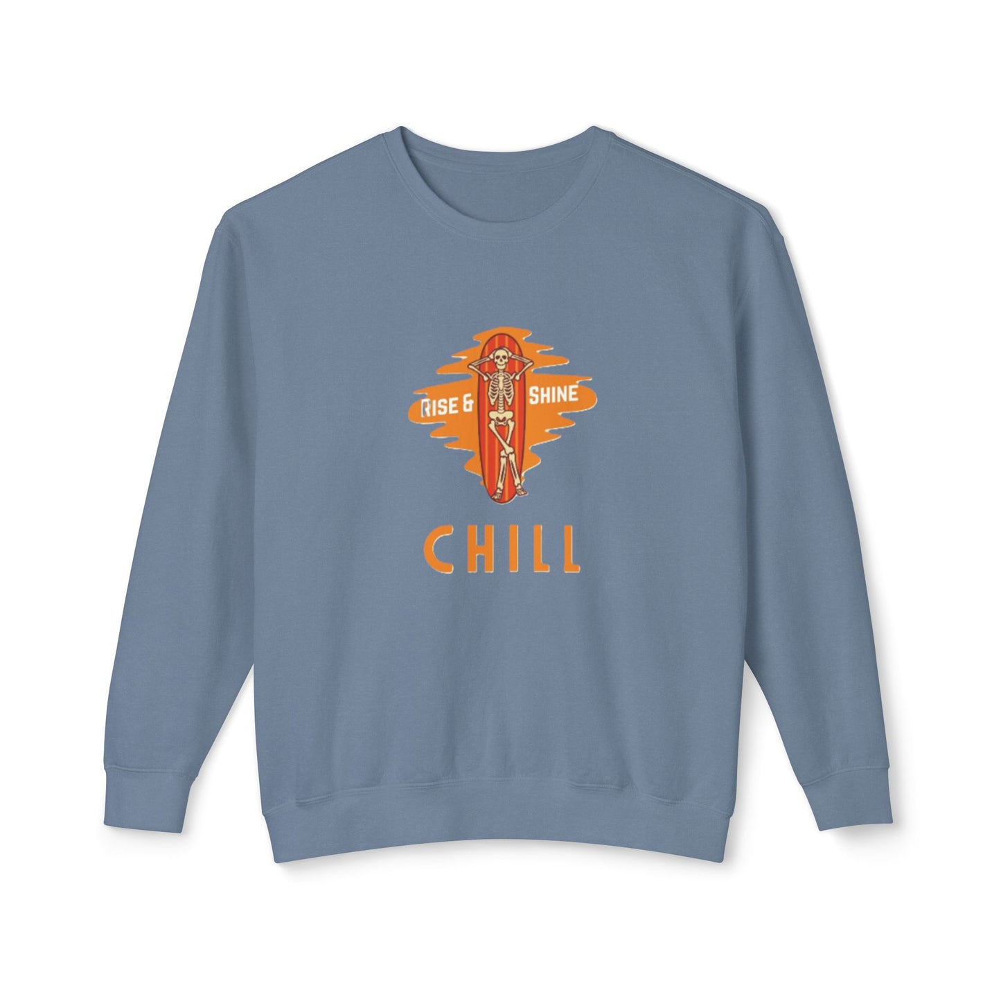 Chill Lightweight Crewneck Sweatshirt, Rise & Shine Graphic, Cozy Lounge Wear, Perfect Gift for Any Occasion, Trendy Fall Fashion