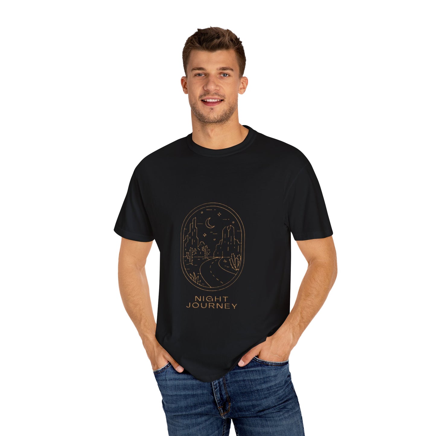 Night Journey Garment-Dyed T-Shirt, Bohemian Tee, Travel Shirt, Adventure Apparel, Gift for Wanderers, Night Sky Fashion