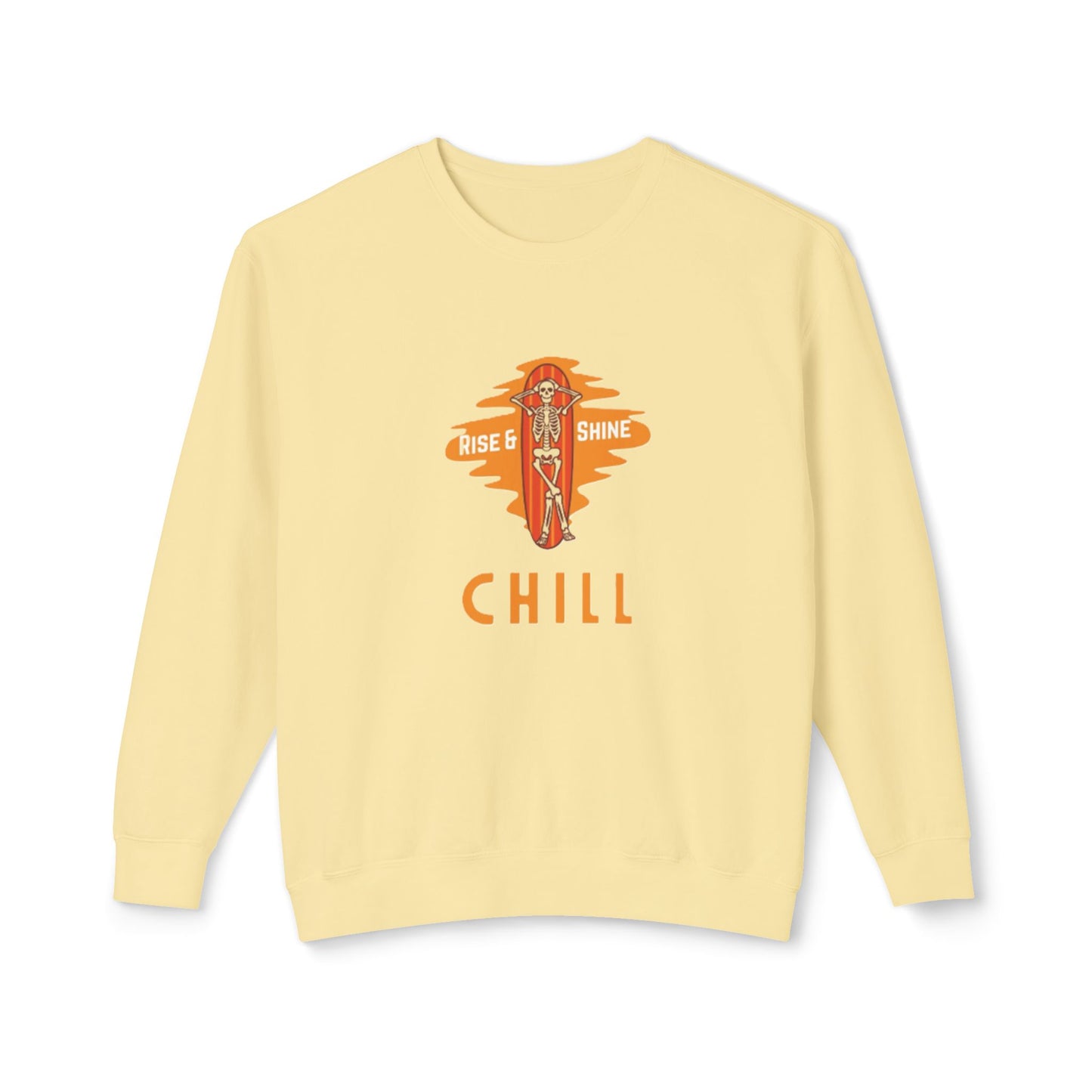 Chill Lightweight Crewneck Sweatshirt, Rise & Shine Graphic, Cozy Lounge Wear, Perfect Gift for Any Occasion, Trendy Fall Fashion