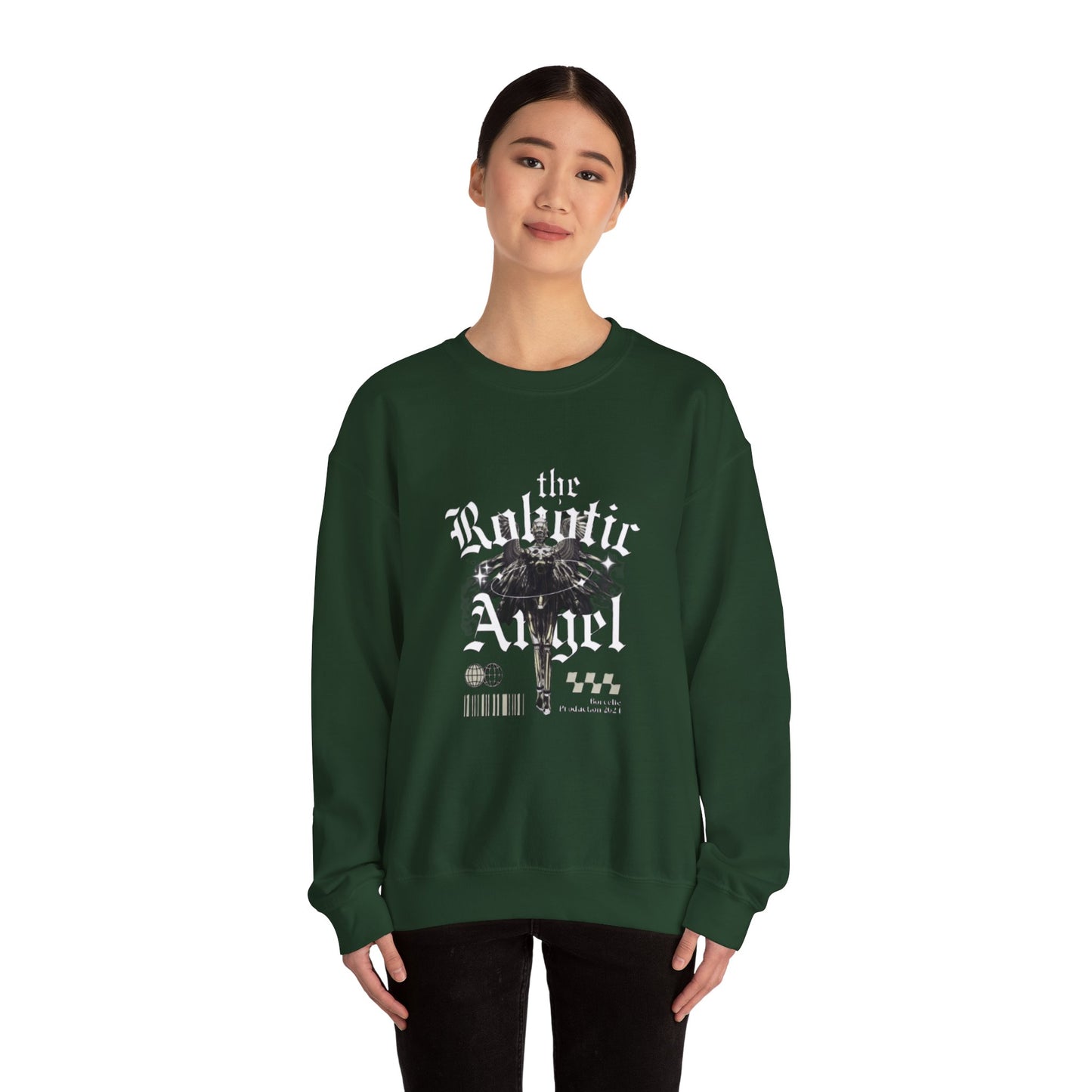 Robotic Angel Sweatshirt, Cozy Crewneck, Unique Graphic Sweatshirt, Perfect Gift, Trendy Streetwear, Perfect for Every Season
