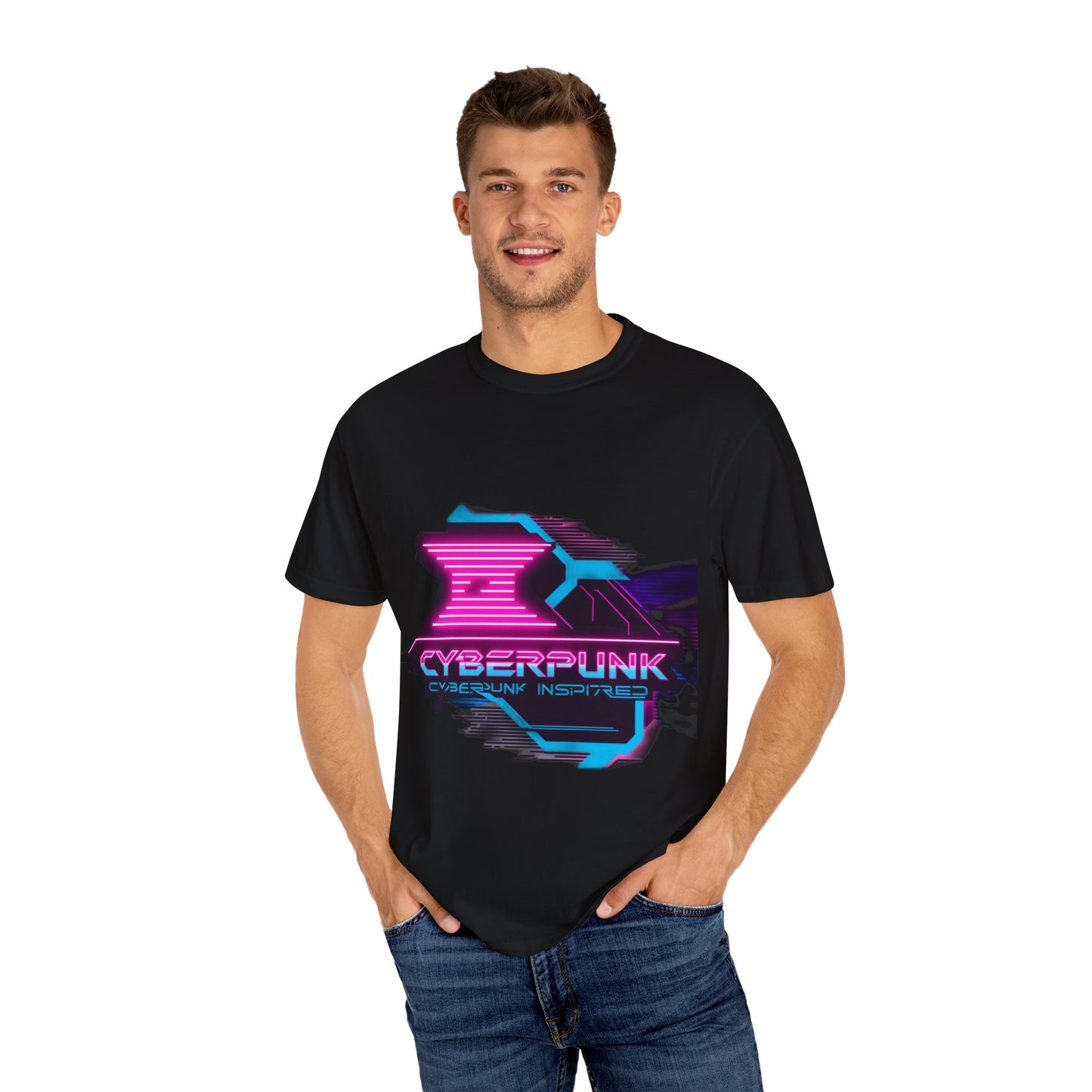 Cyberpunk Garment-Dyed T-shirt, Futuristic Graphic Tee, Casual Wear, Streetwear, Gift for Tech Lovers, Retro Inspired Fashion