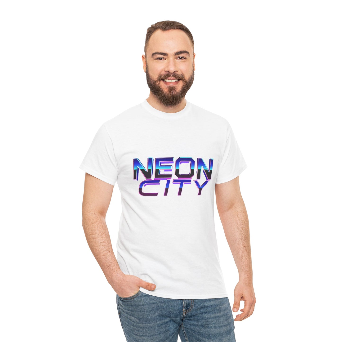 Neon City Heavy Cotton Tee | Retro Graphic Tee, Streetwear Shirt, Gamer Apparel, Festival Clothing, Gift for Him/Her