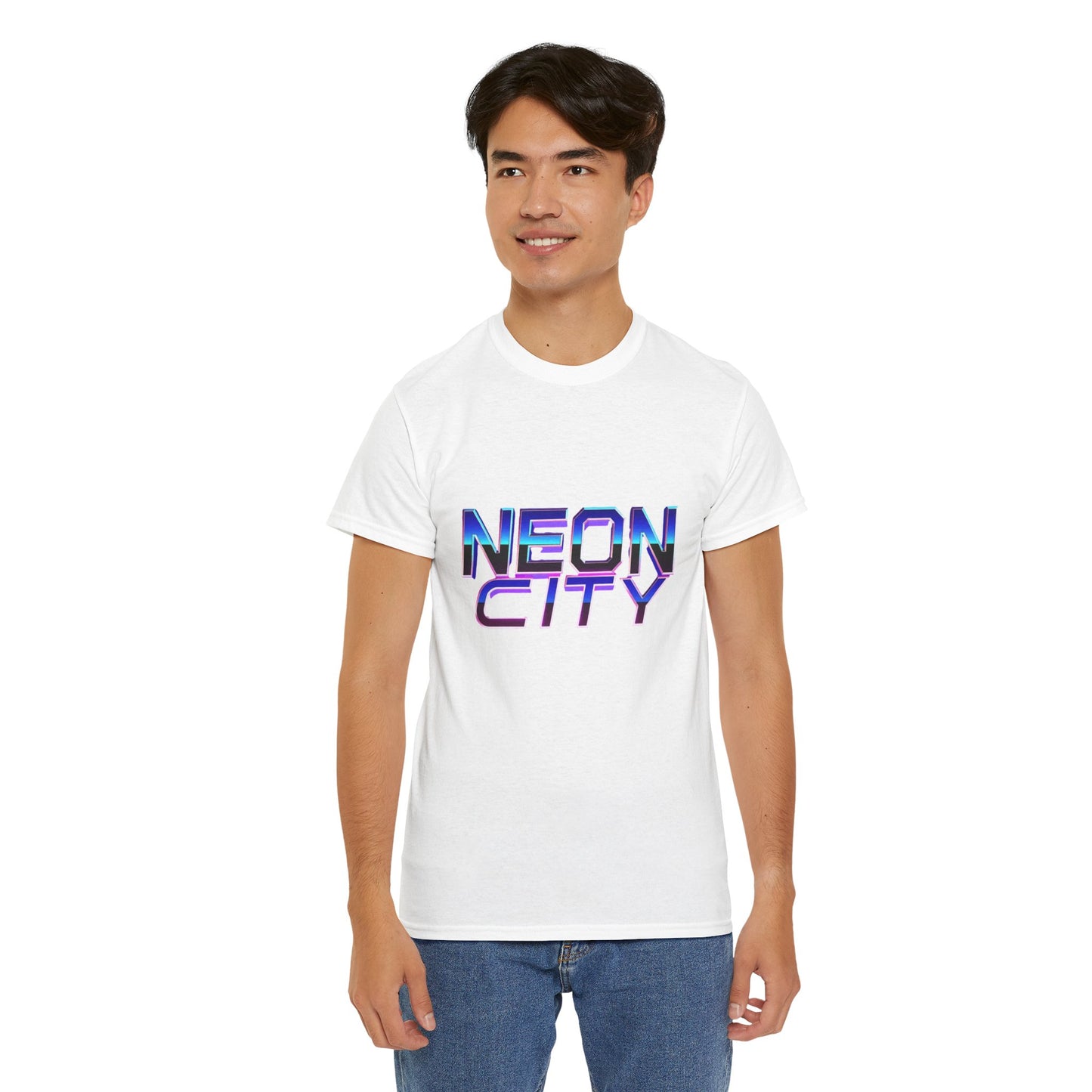 Neon City Heavy Cotton Tee | Retro Graphic Tee, Streetwear Shirt, Gamer Apparel, Festival Clothing, Gift for Him/Her