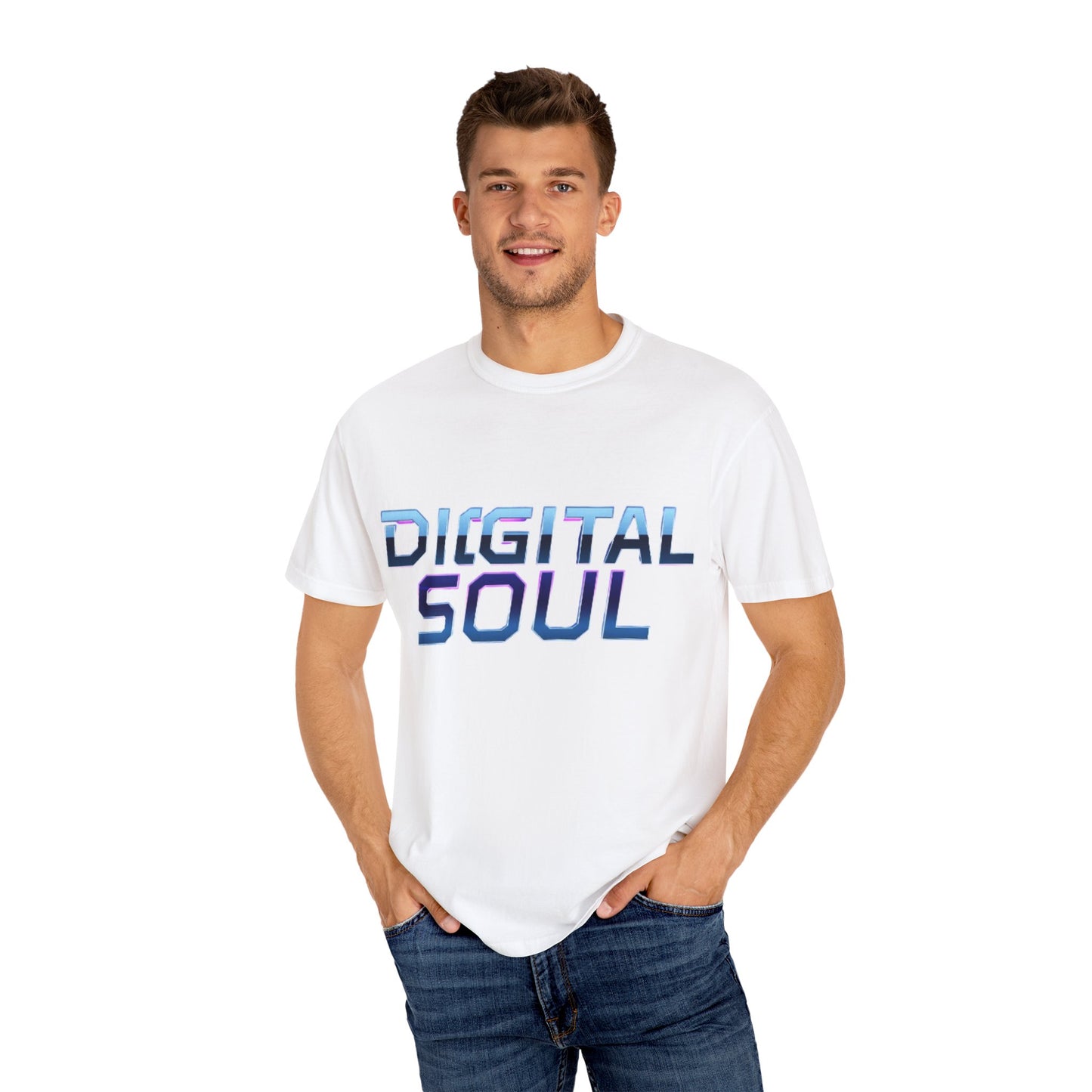 Digital Soul Garment-Dyed T-Shirt, Trendy Graphic Tee, Unique Fashion Statement, Gifts for Tech Lovers, Casual Everyday Wear