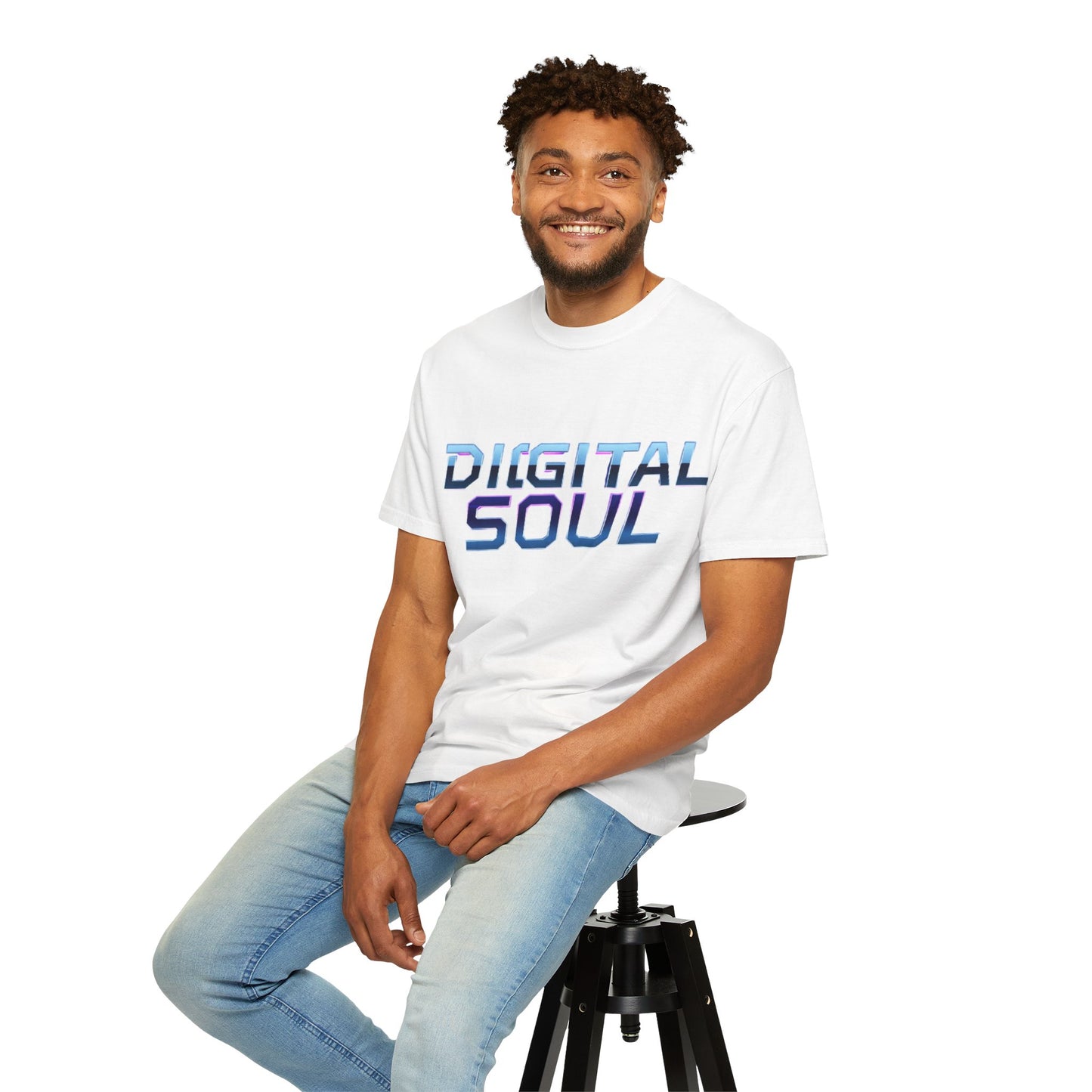 Digital Soul Garment-Dyed T-Shirt, Trendy Graphic Tee, Unique Fashion Statement, Gifts for Tech Lovers, Casual Everyday Wear