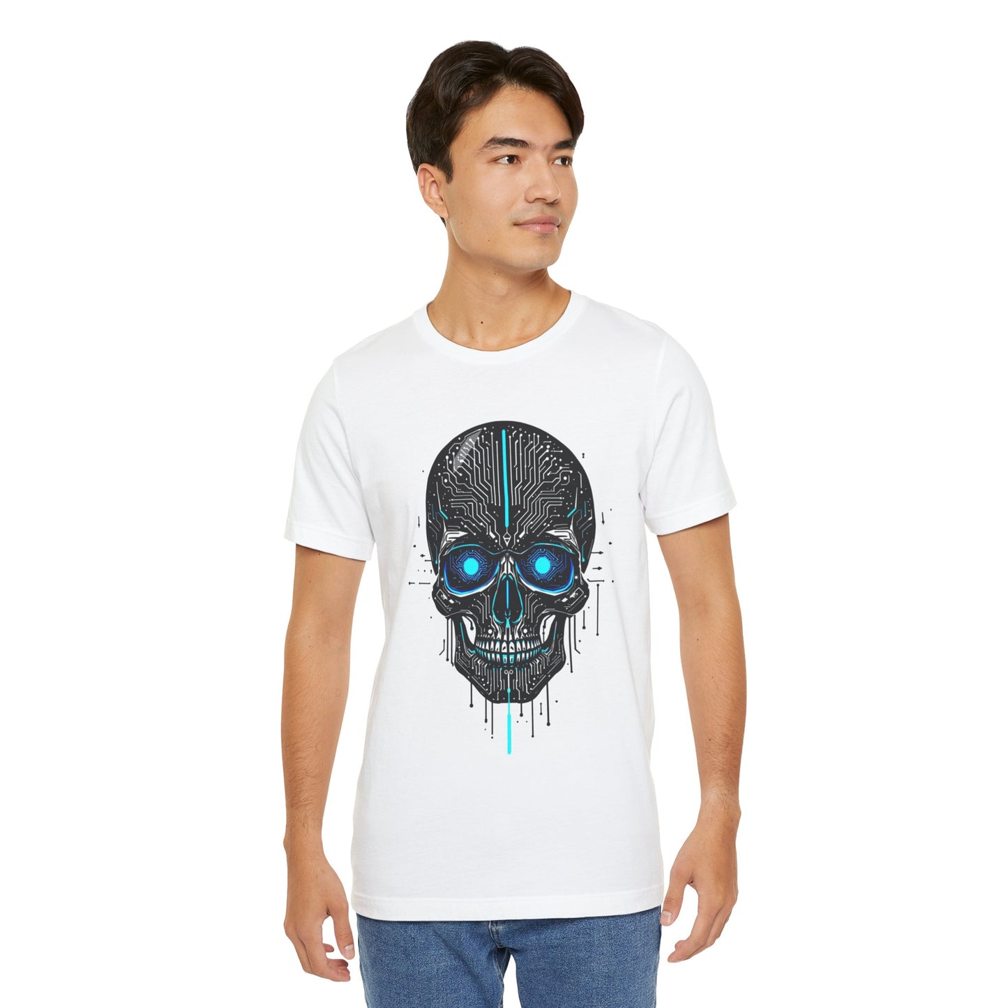 Futuristic Skull Graphic Tee, Cyberpunk Apparel, T-Shirt for Tech Lovers, Unique Gift for Halloween, Edgy Streetwear