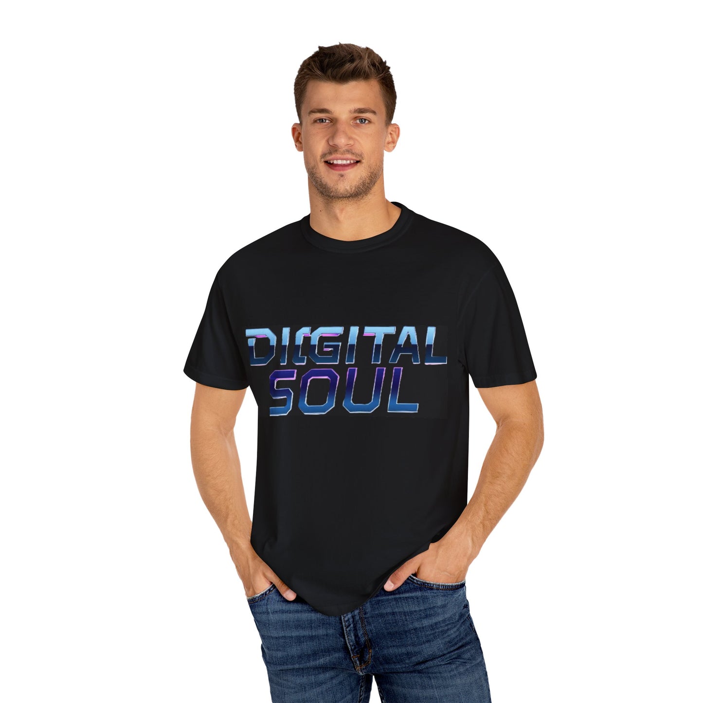 Digital Soul Garment-Dyed T-Shirt, Trendy Graphic Tee, Unique Fashion Statement, Gifts for Tech Lovers, Casual Everyday Wear