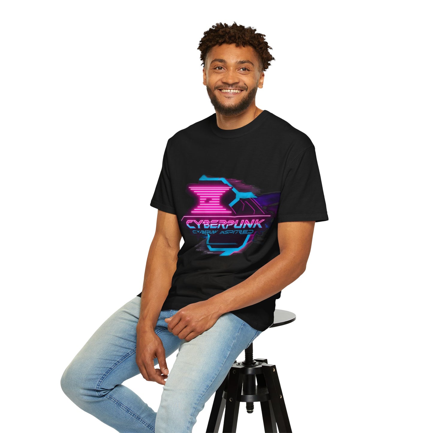 Cyberpunk Garment-Dyed T-shirt, Futuristic Graphic Tee, Casual Wear, Streetwear, Gift for Tech Lovers, Retro Inspired Fashion