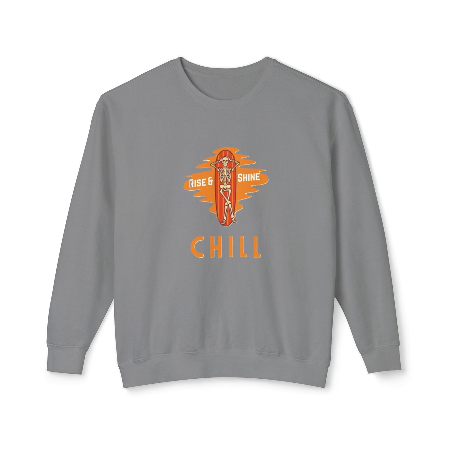 Chill Lightweight Crewneck Sweatshirt, Rise & Shine Graphic, Cozy Lounge Wear, Perfect Gift for Any Occasion, Trendy Fall Fashion