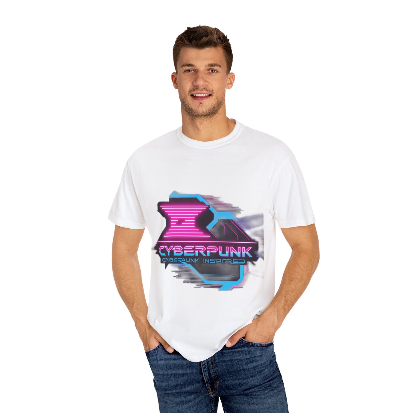 Cyberpunk Garment-Dyed T-shirt, Futuristic Graphic Tee, Casual Wear, Streetwear, Gift for Tech Lovers, Retro Inspired Fashion
