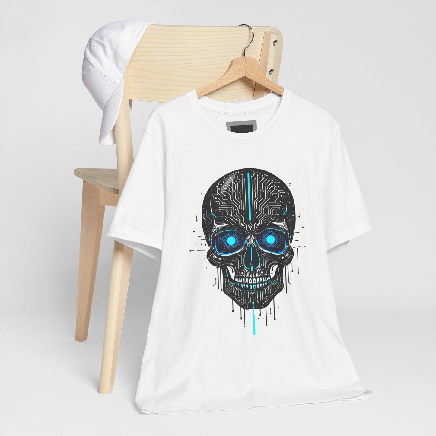 Futuristic Skull Graphic Tee, Cyberpunk Apparel, T-Shirt for Tech Lovers, Unique Gift for Halloween, Edgy Streetwear