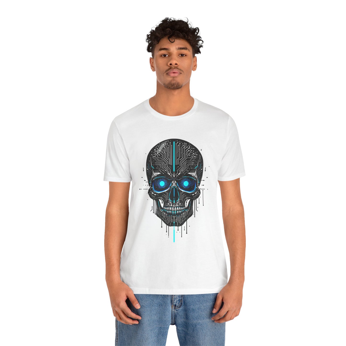 Futuristic Skull Graphic Tee, Cyberpunk Apparel, T-Shirt for Tech Lovers, Unique Gift for Halloween, Edgy Streetwear