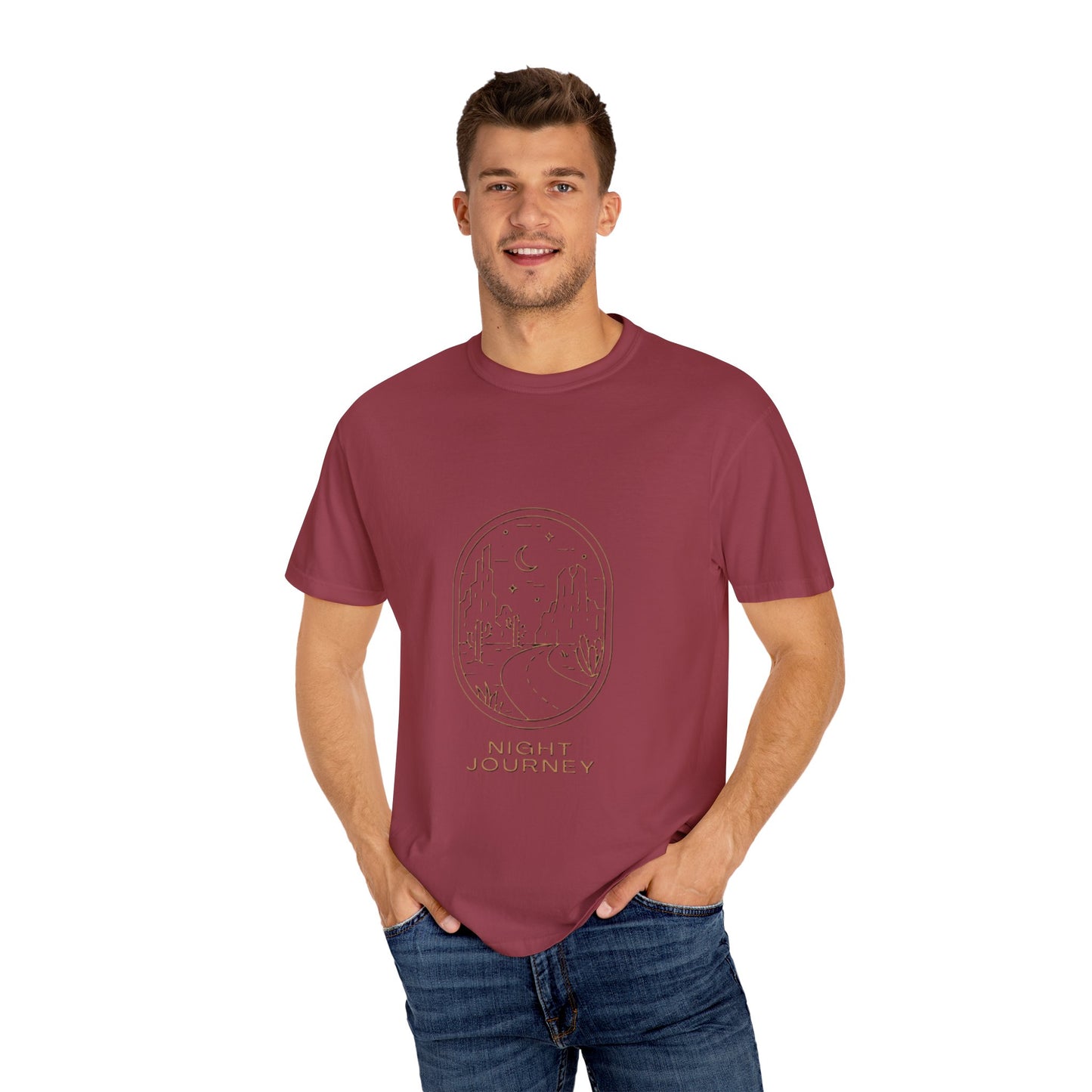 Night Journey Garment-Dyed T-Shirt, Bohemian Tee, Travel Shirt, Adventure Apparel, Gift for Wanderers, Night Sky Fashion