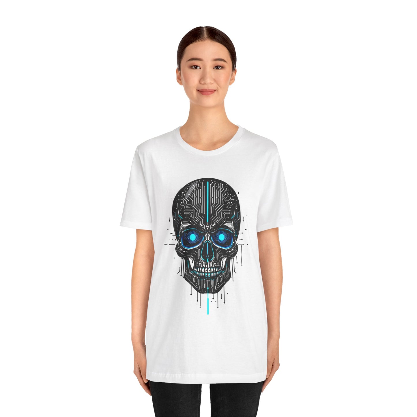 Futuristic Skull Graphic Tee, Cyberpunk Apparel, T-Shirt for Tech Lovers, Unique Gift for Halloween, Edgy Streetwear
