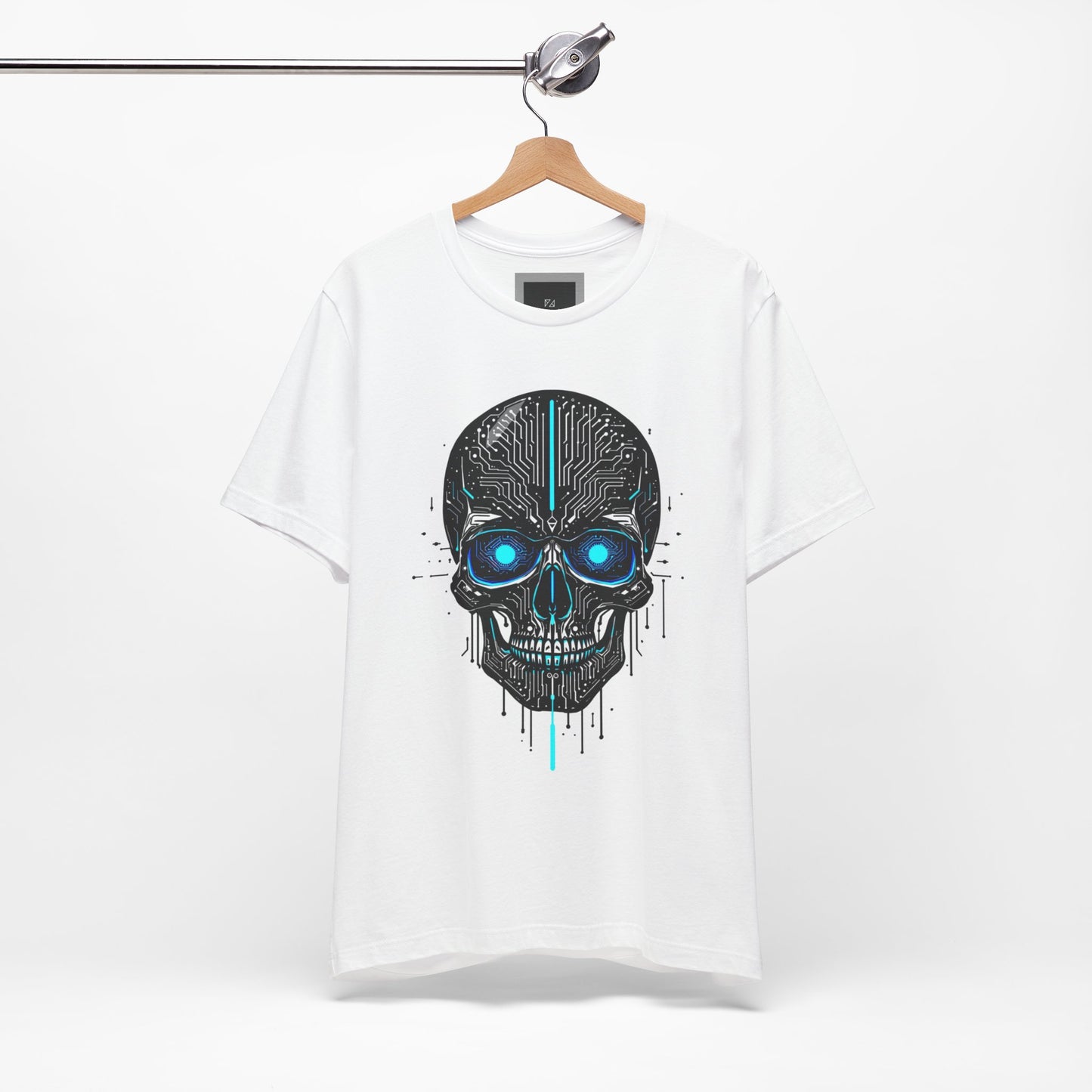 Futuristic Skull Graphic Tee, Cyberpunk Apparel, T-Shirt for Tech Lovers, Unique Gift for Halloween, Edgy Streetwear