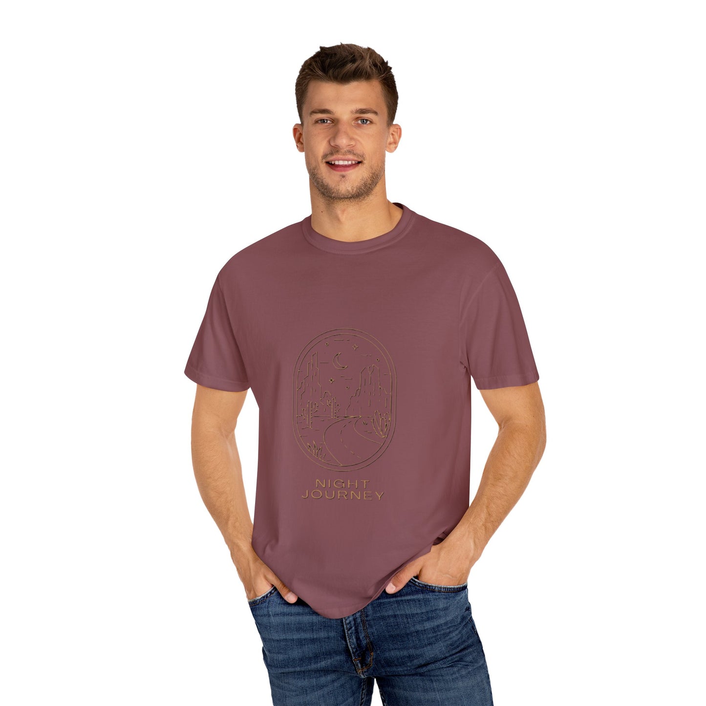 Night Journey Garment-Dyed T-Shirt, Bohemian Tee, Travel Shirt, Adventure Apparel, Gift for Wanderers, Night Sky Fashion
