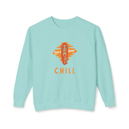 Chill Lightweight Crewneck Sweatshirt, Rise & Shine Graphic, Cozy Lounge Wear, Perfect Gift for Any Occasion, Trendy Fall Fashion