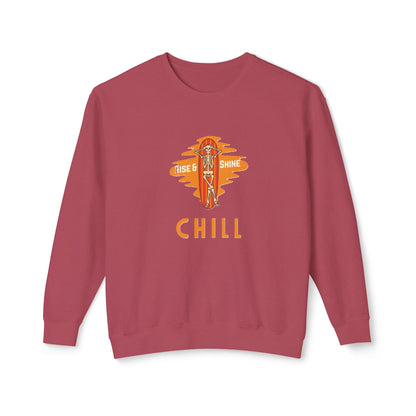 Chill Lightweight Crewneck Sweatshirt, Rise & Shine Graphic, Cozy Lounge Wear, Perfect Gift for Any Occasion, Trendy Fall Fashion