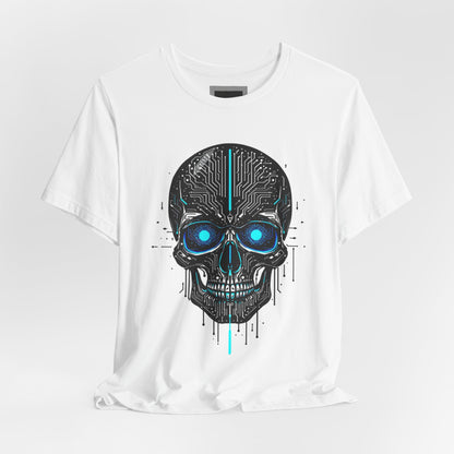 Futuristic Skull Graphic Tee, Cyberpunk Apparel, T-Shirt for Tech Lovers, Unique Gift for Halloween, Edgy Streetwear