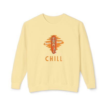 Chill Lightweight Crewneck Sweatshirt, Rise & Shine Graphic, Cozy Lounge Wear, Perfect Gift for Any Occasion, Trendy Fall Fashion