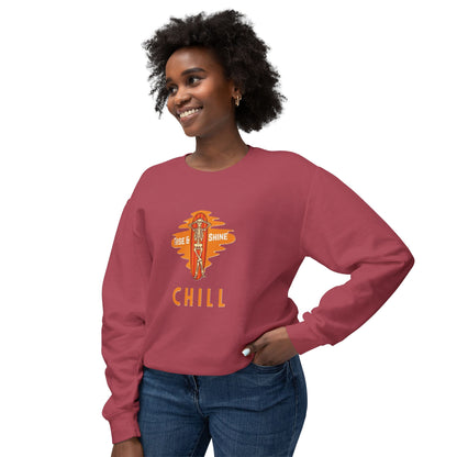 Chill Lightweight Crewneck Sweatshirt, Rise & Shine Graphic, Cozy Lounge Wear, Perfect Gift for Any Occasion, Trendy Fall Fashion