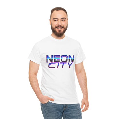 Neon City Heavy Cotton Tee | Retro Graphic Tee, Streetwear Shirt, Gamer Apparel, Festival Clothing, Gift for Him/Her
