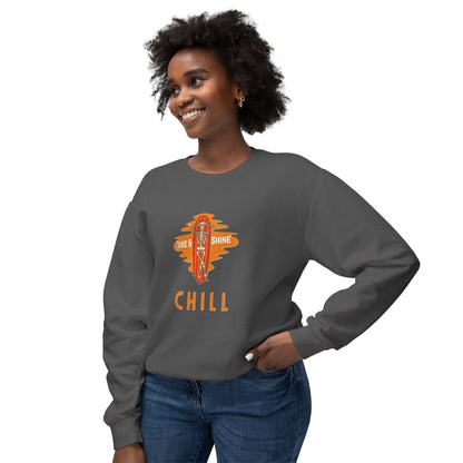 Chill Lightweight Crewneck Sweatshirt, Rise & Shine Graphic, Cozy Lounge Wear, Perfect Gift for Any Occasion, Trendy Fall Fashion