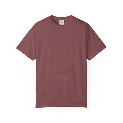 Night Journey Garment-Dyed T-Shirt, Bohemian Tee, Travel Shirt, Adventure Apparel, Gift for Wanderers, Night Sky Fashion
