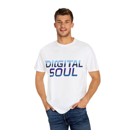 Digital Soul Garment-Dyed T-Shirt, Trendy Graphic Tee, Unique Fashion Statement, Gifts for Tech Lovers, Casual Everyday Wear