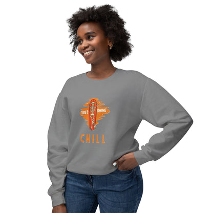 Chill Lightweight Crewneck Sweatshirt, Rise & Shine Graphic, Cozy Lounge Wear, Perfect Gift for Any Occasion, Trendy Fall Fashion