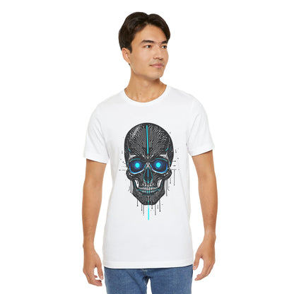 Futuristic Skull Graphic Tee, Cyberpunk Apparel, T-Shirt for Tech Lovers, Unique Gift for Halloween, Edgy Streetwear