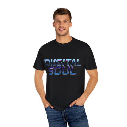 Digital Soul Garment-Dyed T-Shirt, Trendy Graphic Tee, Unique Fashion Statement, Gifts for Tech Lovers, Casual Everyday Wear