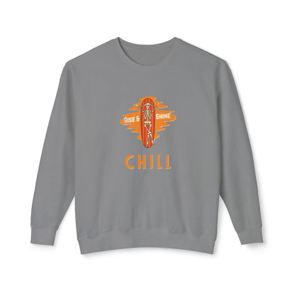 Chill Lightweight Crewneck Sweatshirt, Rise & Shine Graphic, Cozy Lounge Wear, Perfect Gift for Any Occasion, Trendy Fall Fashion