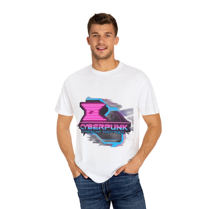 Cyberpunk Garment-Dyed T-shirt, Futuristic Graphic Tee, Casual Wear, Streetwear, Gift for Tech Lovers, Retro Inspired Fashion