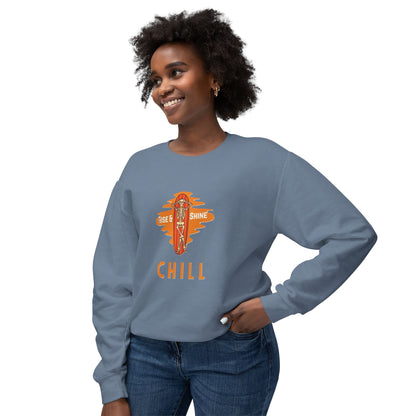 Chill Lightweight Crewneck Sweatshirt, Rise & Shine Graphic, Cozy Lounge Wear, Perfect Gift for Any Occasion, Trendy Fall Fashion