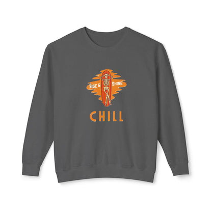Chill Lightweight Crewneck Sweatshirt, Rise & Shine Graphic, Cozy Lounge Wear, Perfect Gift for Any Occasion, Trendy Fall Fashion