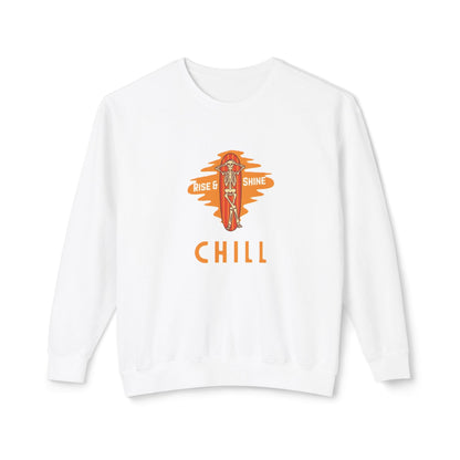 Chill Lightweight Crewneck Sweatshirt, Rise & Shine Graphic, Cozy Lounge Wear, Perfect Gift for Any Occasion, Trendy Fall Fashion