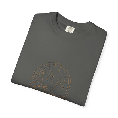Night Journey Garment-Dyed T-Shirt, Bohemian Tee, Travel Shirt, Adventure Apparel, Gift for Wanderers, Night Sky Fashion