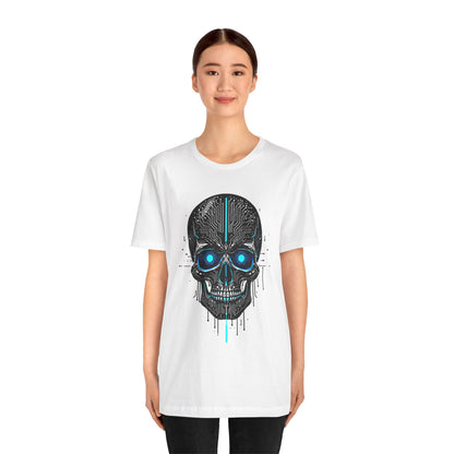 Futuristic Skull Graphic Tee, Cyberpunk Apparel, T-Shirt for Tech Lovers, Unique Gift for Halloween, Edgy Streetwear