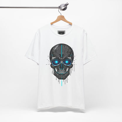 Futuristic Skull Graphic Tee, Cyberpunk Apparel, T-Shirt for Tech Lovers, Unique Gift for Halloween, Edgy Streetwear